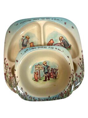 Winnie The Pooh Divided Plate & Bowl Set E.H. Shepard Illustrations Disney Baby